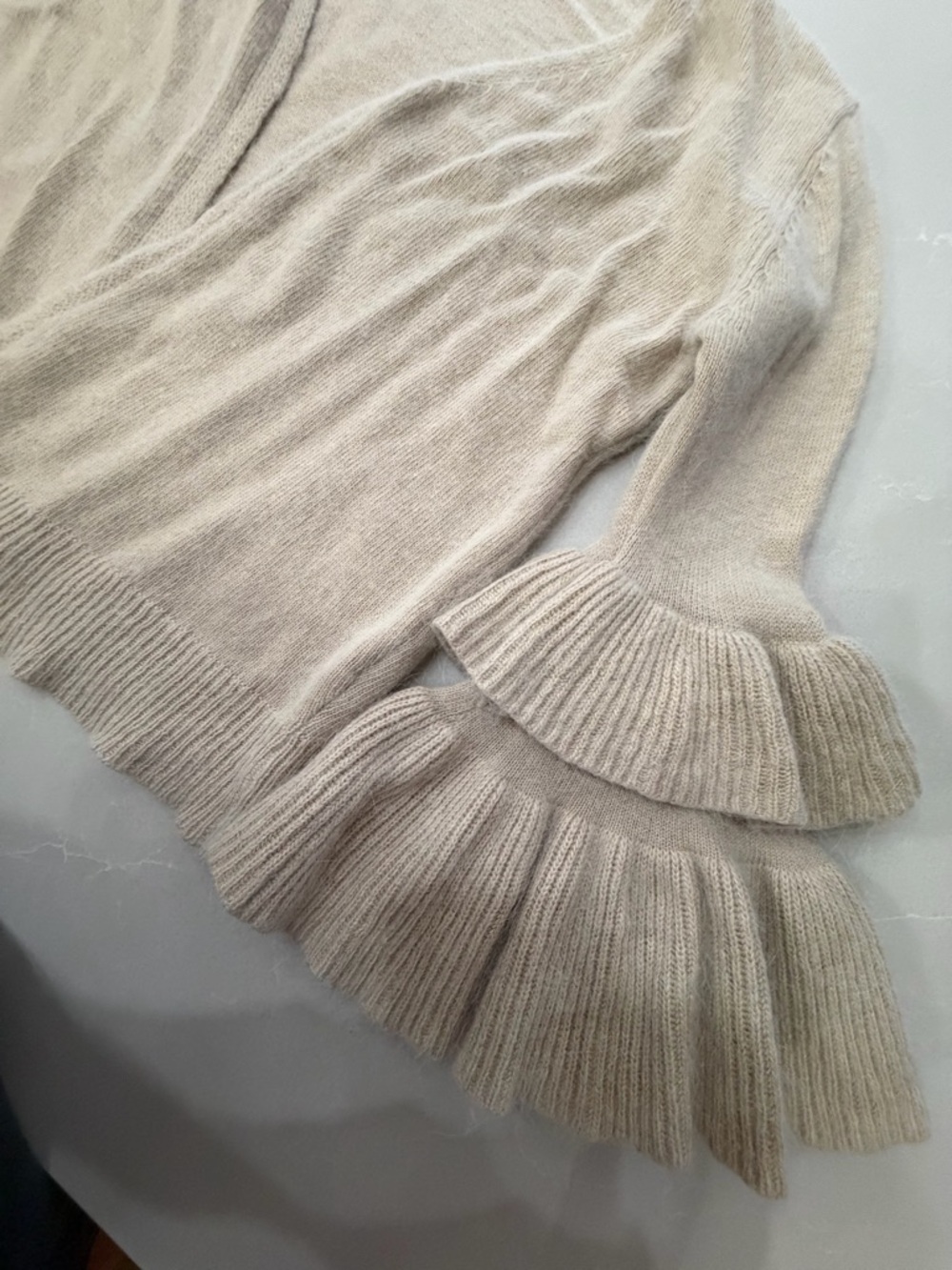 POL Cream Ruffle Bell Sleeve Open Cardigan, Rabbit/Wool Blend, S - Picture 4 of 11